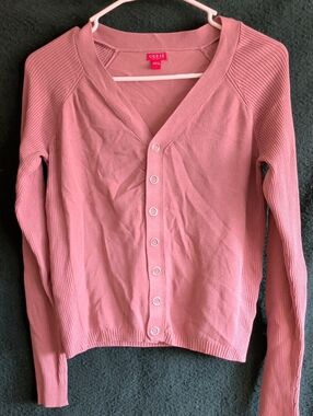 GUESS Rose Pink V-Neck Button Cardigan